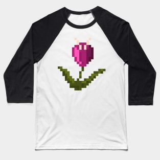 Purple Pixel Flower Baseball T-Shirt